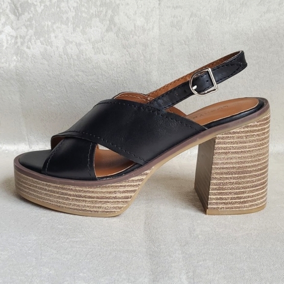 🆕️ LUCKY BRAND Delmie Slingback Platform Stacked Heel Leather Sandals SIZE: 5 - Picture 3 of 9